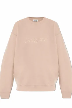 Saint Laurent beżowy Bawełniana bluza z wyszytym logo
