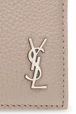 Saint Laurent beżowy Etui na karty z logo