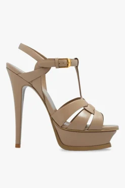 Saint Laurent beżowy Sandały na obcasie ‘Tribute’