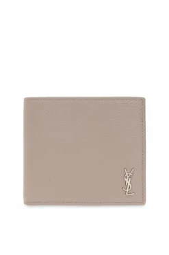 Saint Laurent beżowy Skórzany portfel z logo