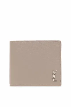 Saint Laurent beżowy Skórzany portfel z logo
