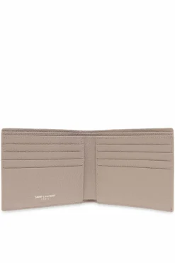 Saint Laurent beżowy Skórzany portfel z logo