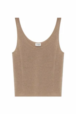 Saint Laurent beżowy Top z lureksową nicią