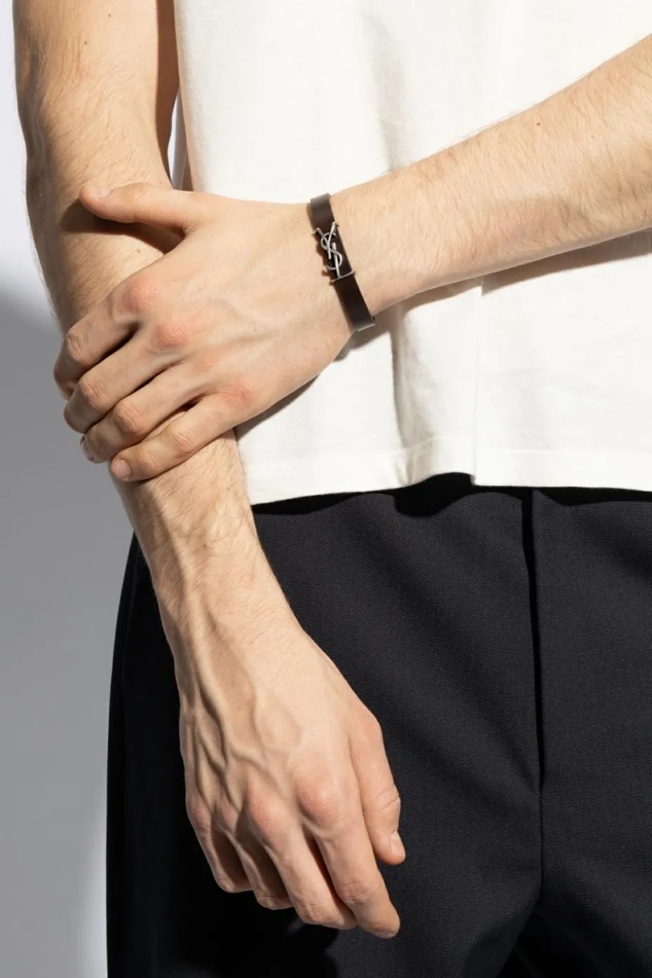 Saint Laurent BRĄZOWY Bransoleta z logo