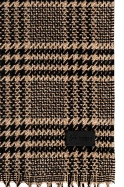 Saint Laurent BRĄZOWY Jedwabno-kaszmirowy szal w kratę