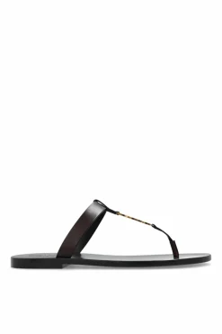 Saint Laurent BRĄZOWY Klapki ‘Cassandre’