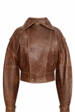 Saint Laurent BRĄZOWY Kurtka z jagnięcej skóry