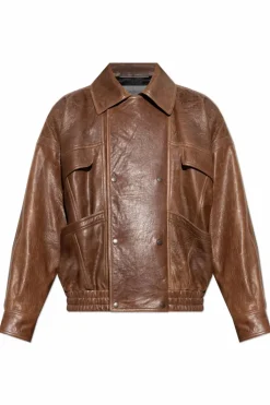 Saint Laurent BRĄZOWY Kurtka z jagnięcej skóry