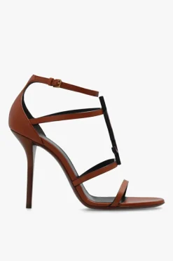 Saint Laurent BRĄZOWY Sandały na obcasie ‘Cassandra’