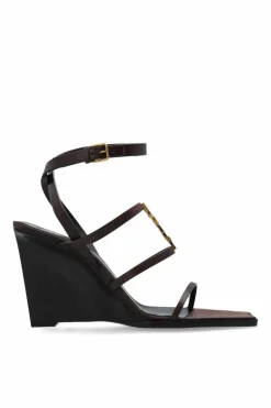 Saint Laurent BRĄZOWY Sandały na koturnie `Cassandra`