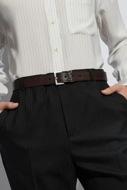 Saint Laurent BRĄZOWY Skórzany pasek