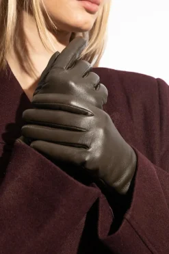 Saint Laurent BRĄZOWY Skórzane rękawice