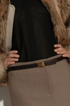 Saint Laurent BRĄZOWY Skórzany pasek