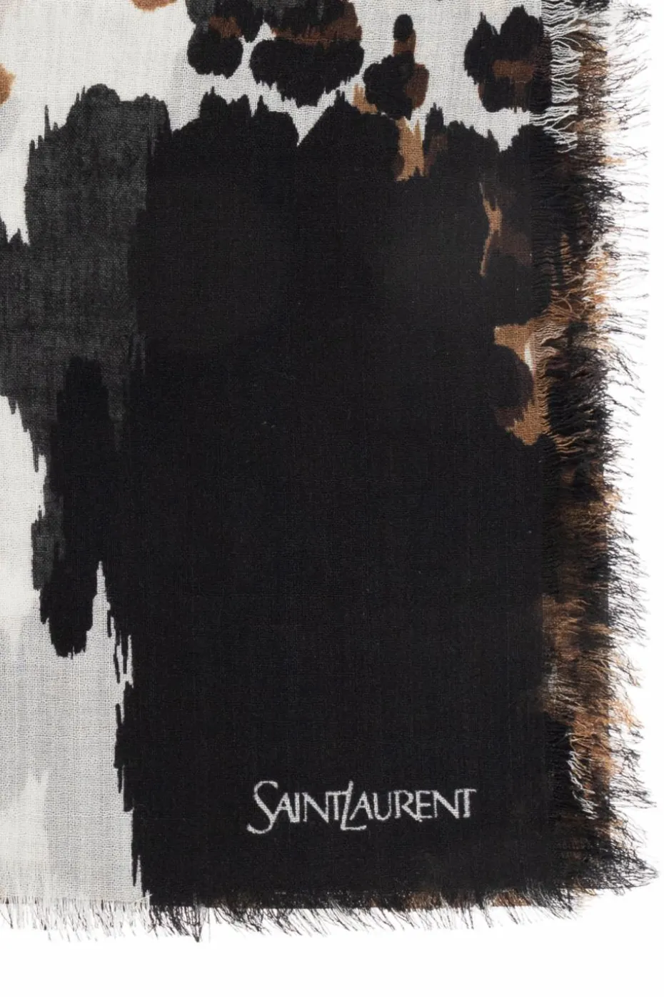 Saint Laurent BRĄZOWY Szal z motywem zwierzęcym
