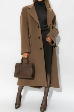 Saint Laurent BRĄZOWY Wełniany płaszcz