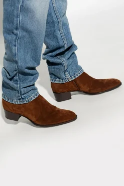 Saint Laurent BRĄZOWY Zamszowe botki ‘Wyatt’