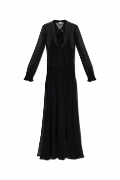 Saint Laurent CZARNY Długa sukienka z jedwabiu
