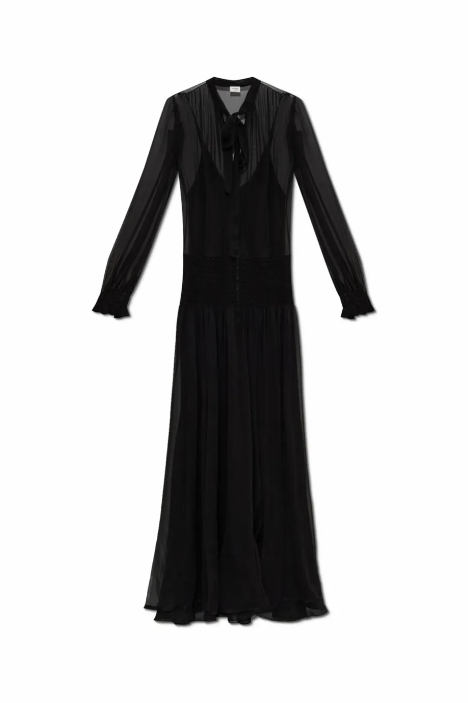 Saint Laurent CZARNY Długa sukienka z jedwabiu