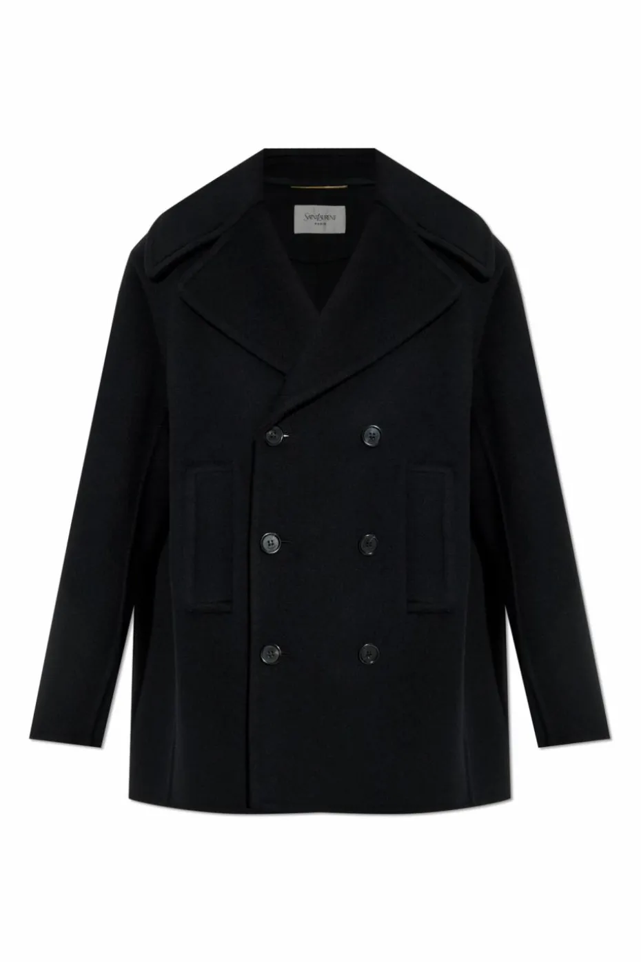 Saint Laurent CZARNY Dwurzędowy płaszcz