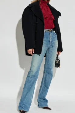 Saint Laurent CZARNY Dwurzędowy płaszcz