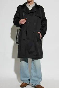 Saint Laurent CZARNY Dwurzędowy trencz