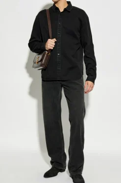 Saint Laurent CZARNY Jeansowa koszula z wyszytym logo