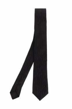 Saint Laurent CZARNY Jedwabny krawat z monogramem