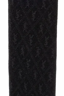 Saint Laurent CZARNY Jedwabny krawat z monogramem