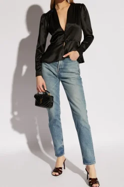 Saint Laurent CZARNY Jedwabny top
