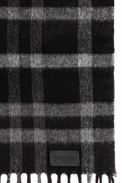 Saint Laurent CZARNY Jedwabno-kaszmirowy szal w kratę