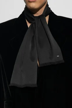 Saint Laurent CZARNY Jedwabny szal