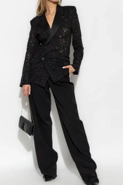 Saint Laurent CZARNY Koronkowa marynarka