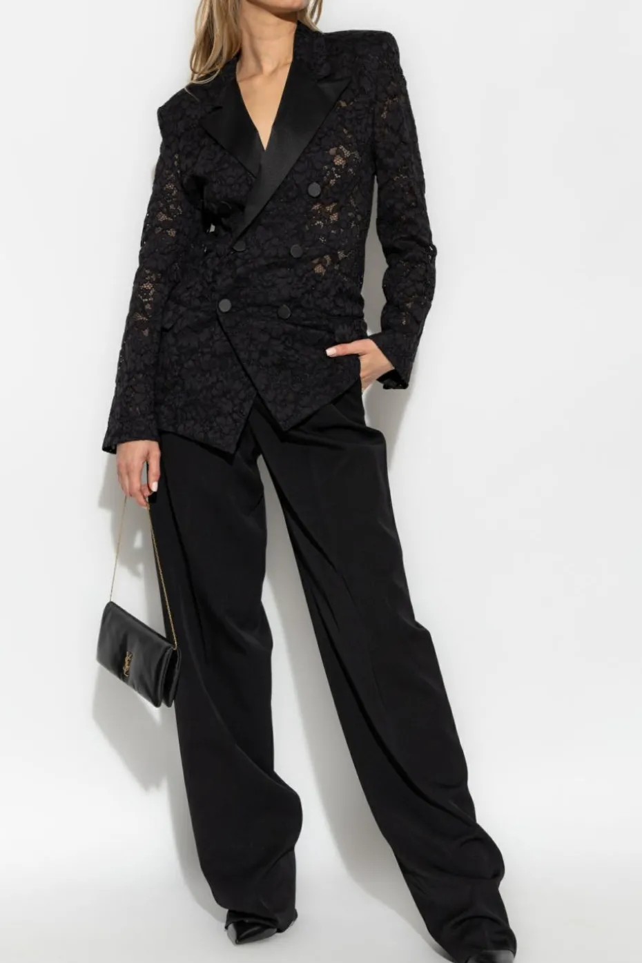 Saint Laurent CZARNY Koronkowa marynarka