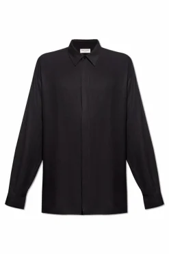 Saint Laurent CZARNY Koszula o specjalnej fakturze