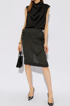 Saint Laurent CZARNY Krótki satynowy top