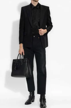 Saint Laurent CZARNY Marynarka ze wzorem prążki
