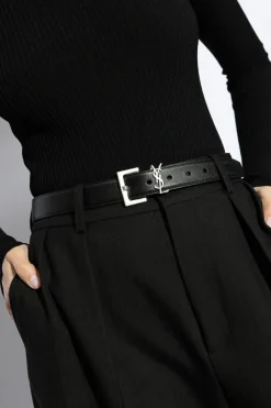 Saint Laurent CZARNY Pasek z logo