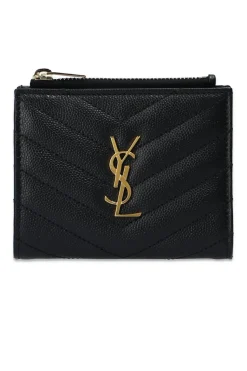 Saint Laurent CZARNY Pikowany portfel z logo