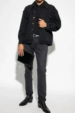 Saint Laurent CZARNY Polo z długimi rękawami