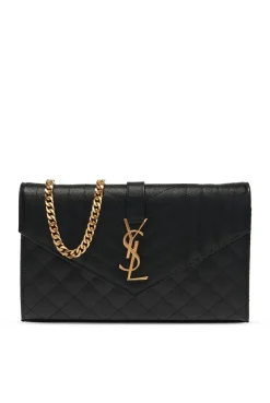 Saint Laurent CZARNY Portfel na łańcuchu z logo