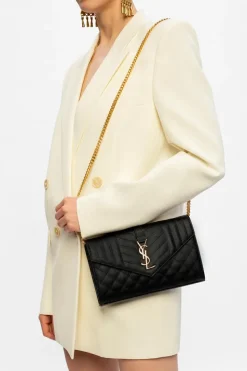 Saint Laurent CZARNY Portfel na łańcuchu z logo