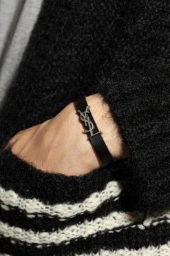 Saint Laurent CZARNY Skórzana bransoleta z logo