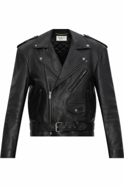Saint Laurent CZARNY Skórzana kurtka z paskiem