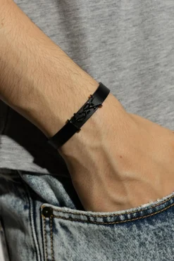 Saint Laurent CZARNY Skórzana bransoleta z logo