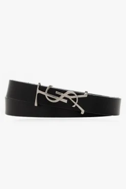 Saint Laurent CZARNY Skórzana bransoleta z logo