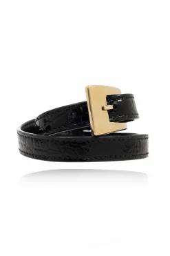 Saint Laurent CZARNY Skórzana bransoleta