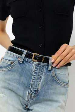 Saint Laurent CZARNY Skórzany pasek z logo