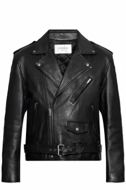 Saint Laurent CZARNY Skórzana kurtka z paskiem