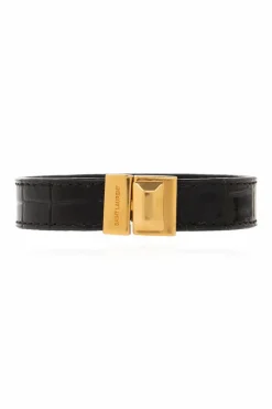 Saint Laurent CZARNY Skórzana bransoleta