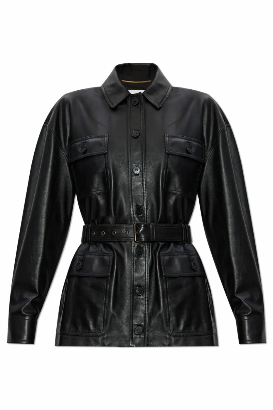 Saint Laurent CZARNY Skórzana kurtka z paskiem